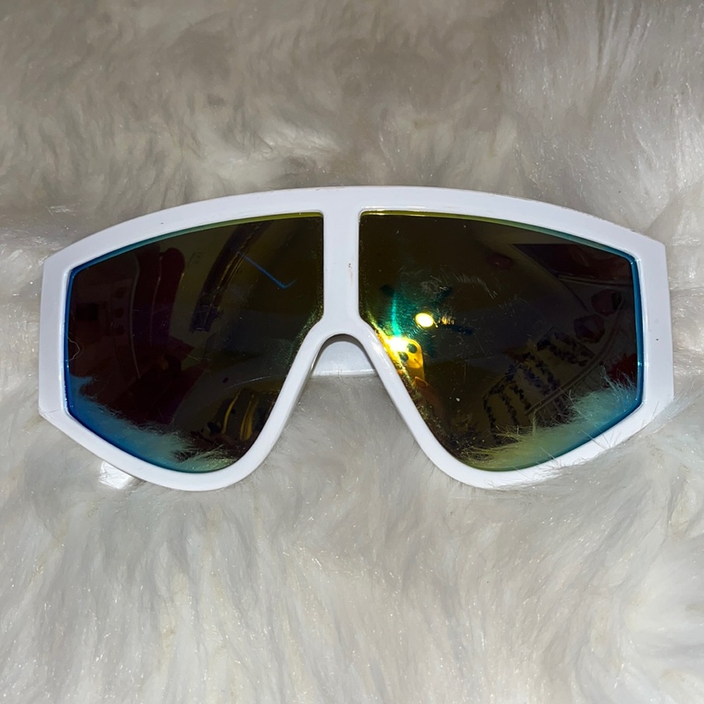 White Rim Blue And Yellow Reflective Glasses